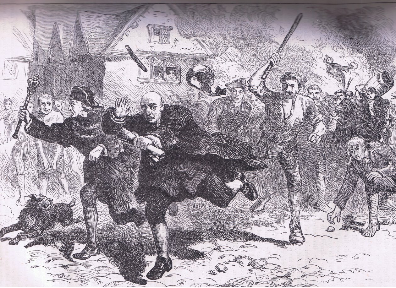 Flucht von Hutchinson vor den Aufständischen 1766, Illustration aus Cassells Geschichte der Vereinigten Staaten, veröffentlicht von Cassell, Petter & Galpin, ca. 1900 von American English school