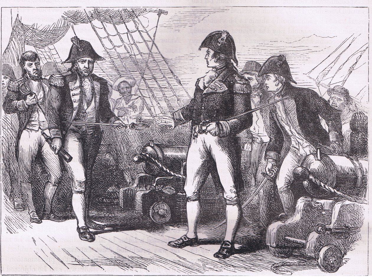Die Offiziere der Chesapeake bieten ihre Schwerter an (Illustration aus Cassells Geschichte der Vereinigten Staaten) von American English school