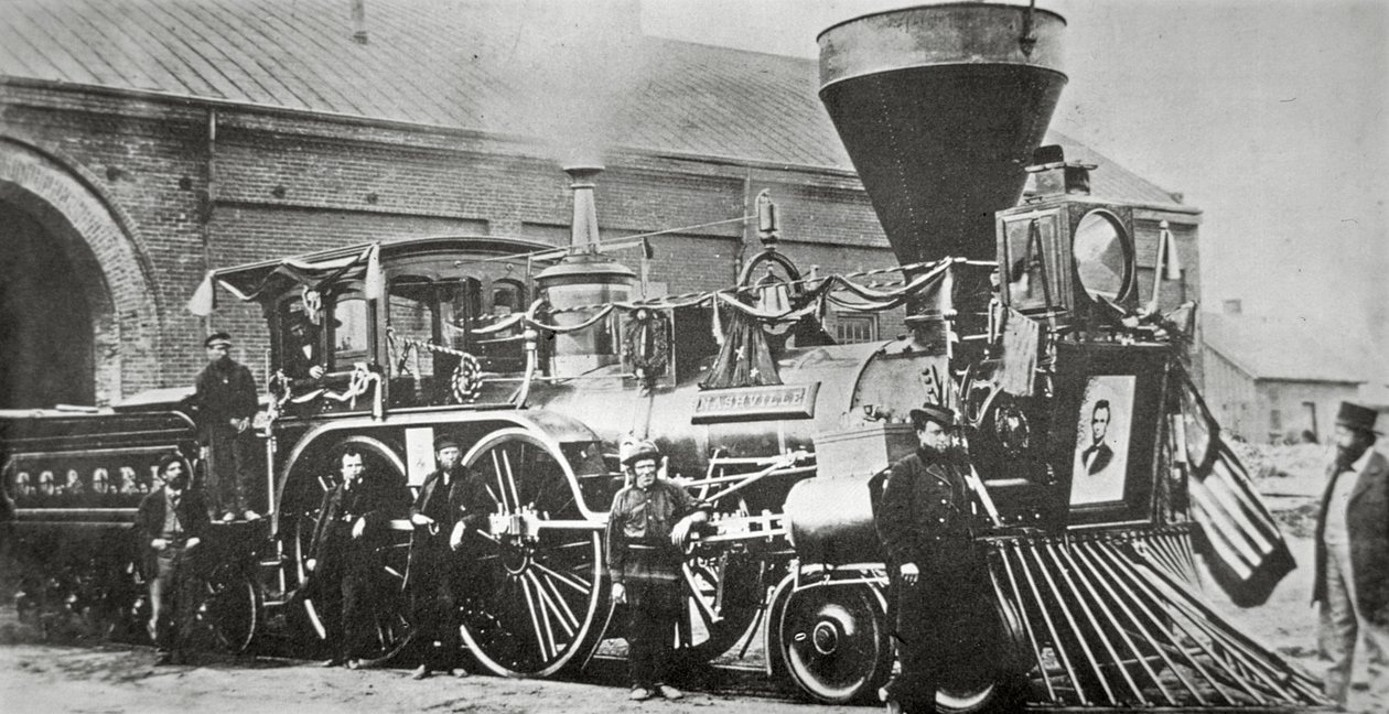 Die Lokomotive, die den Leichenzug von Abraham Lincoln (1809-65) im Jahr 1865 zog von American Photographer