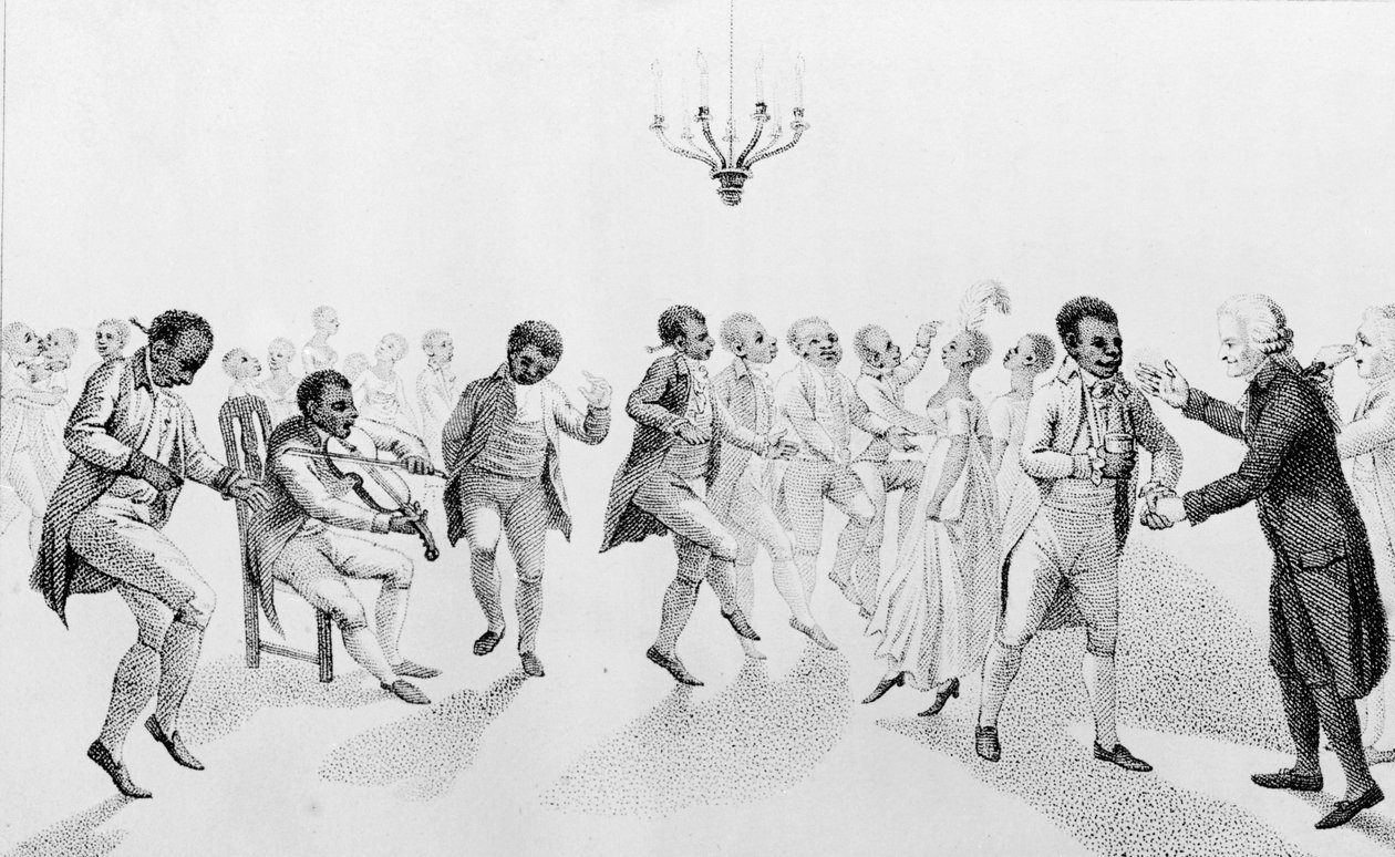 Afroamerikaner auf einem Ball mit Gouverneur John Hancock (1737-93) aus The Echo, mit anderen Gedichten von Richard Alsop (1761-1815) 1807 von American School