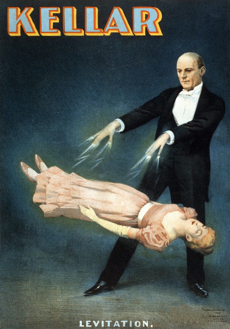 Amerikanisches Plakat für die Show des Magiers Harry Kellar (1849 - 1922): „Levitation“ von American School