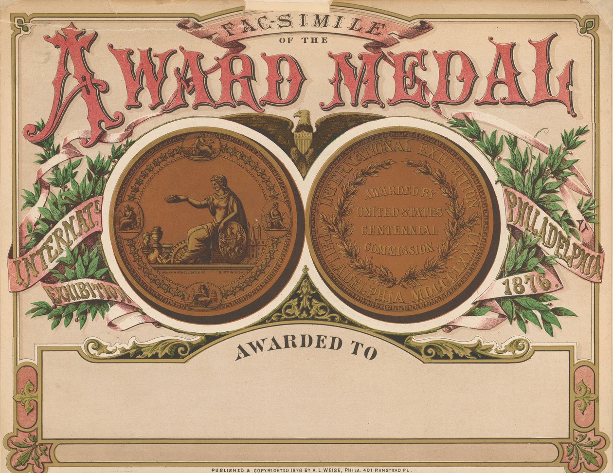 "Auszeichnungsmedaille", Centennial Exhibition Scrapbook, 1876 von American School