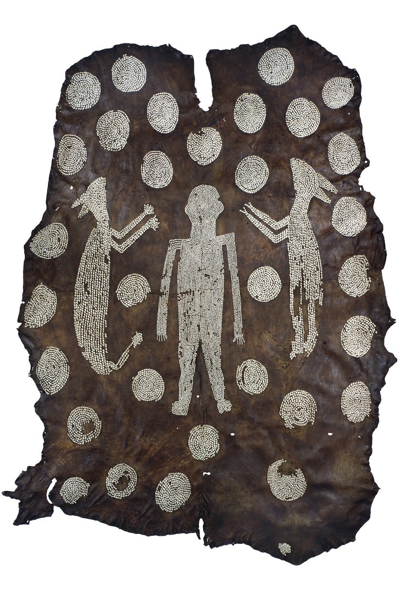 Mantel von Häuptling Powhatan, nordamerikanischer Indianer aus Virginia, spätes 16. bis frühes 17. Jahrhundert (Hirschleder mit Muschelmuster) von American School