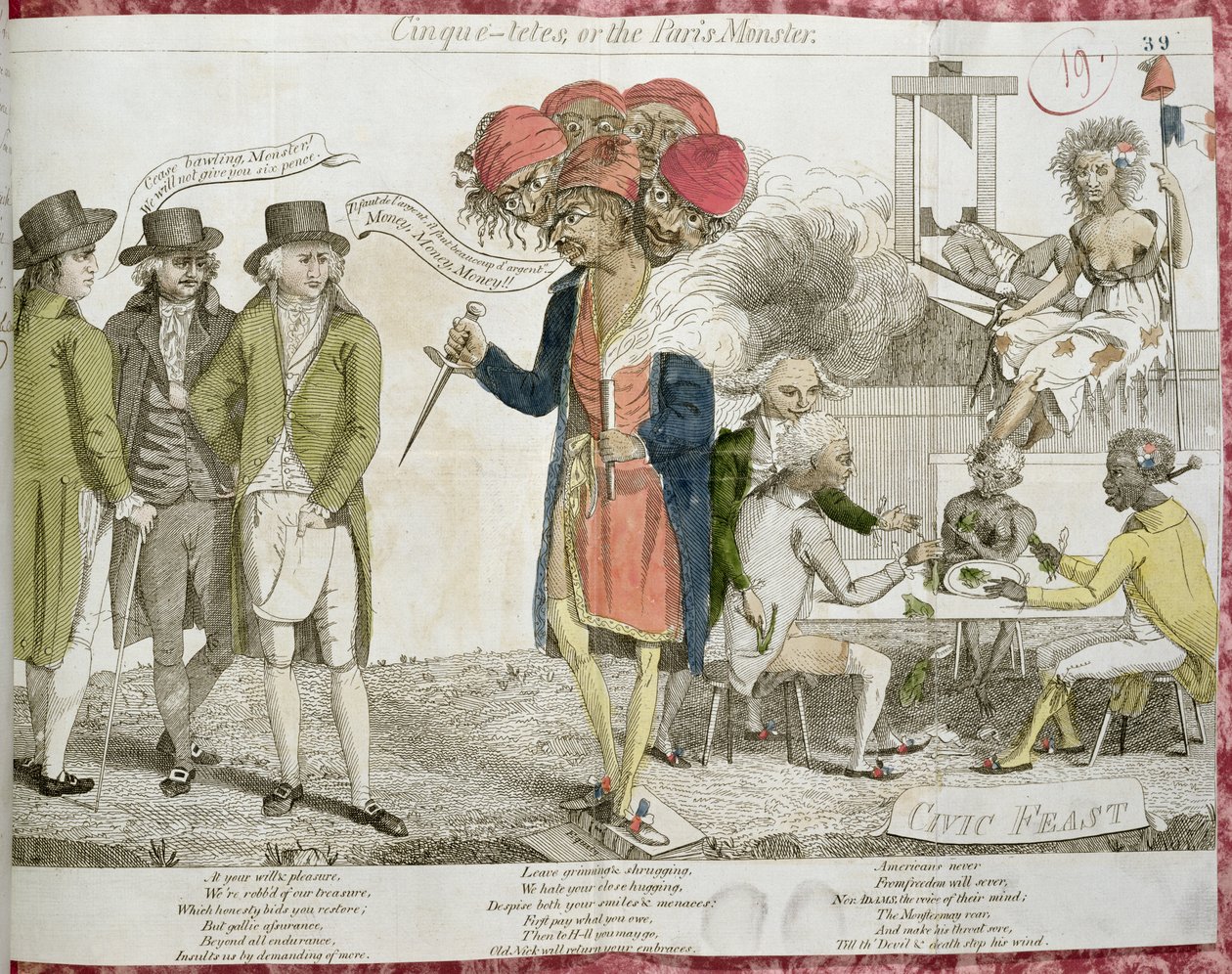 Cinque-Tetes oder das Pariser Monster, Karikatur zur XYZ-Affäre, 1797 von American School