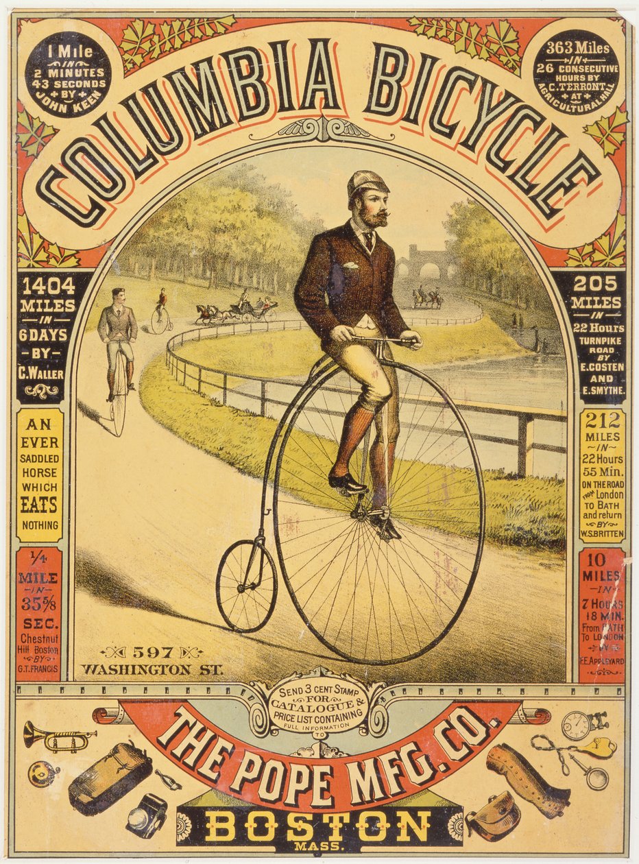 Columbia Fahrradwerbung, ca. 1890er Jahre (Chromolithographie) von American School