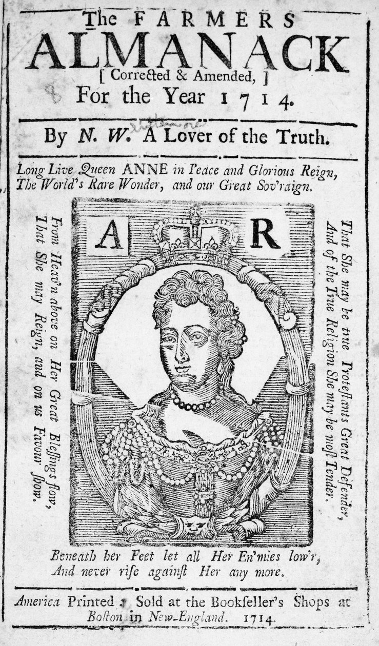 Titelseite des Farmers Almanack, veröffentlicht 1714 von American School