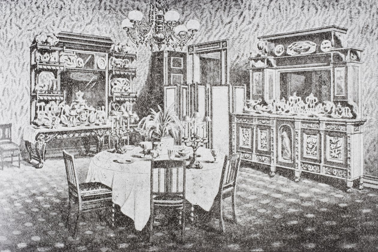 Esszimmer der Familie im Weißen Haus in den 1890er Jahren, Washington D.C., Vereinigte Staaten von Amerika von American School