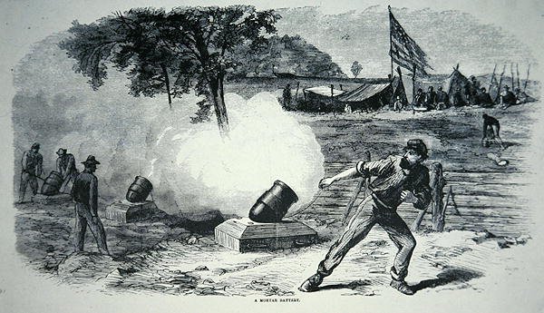 Bundesmörserbatterie während des Amerikanischen Bürgerkriegs von American School