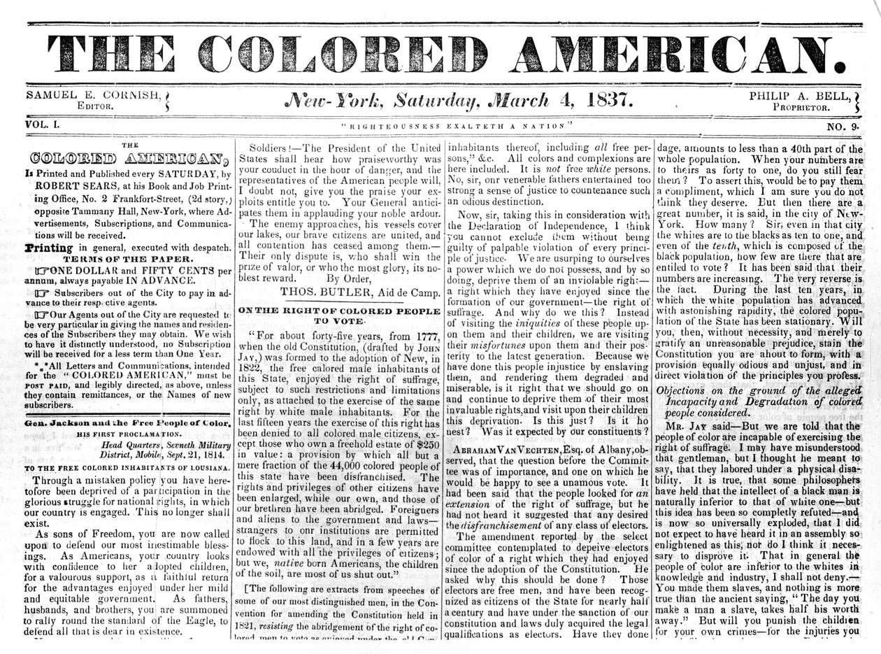 Titelseite von The Colored American, 4. März 1867 von American School