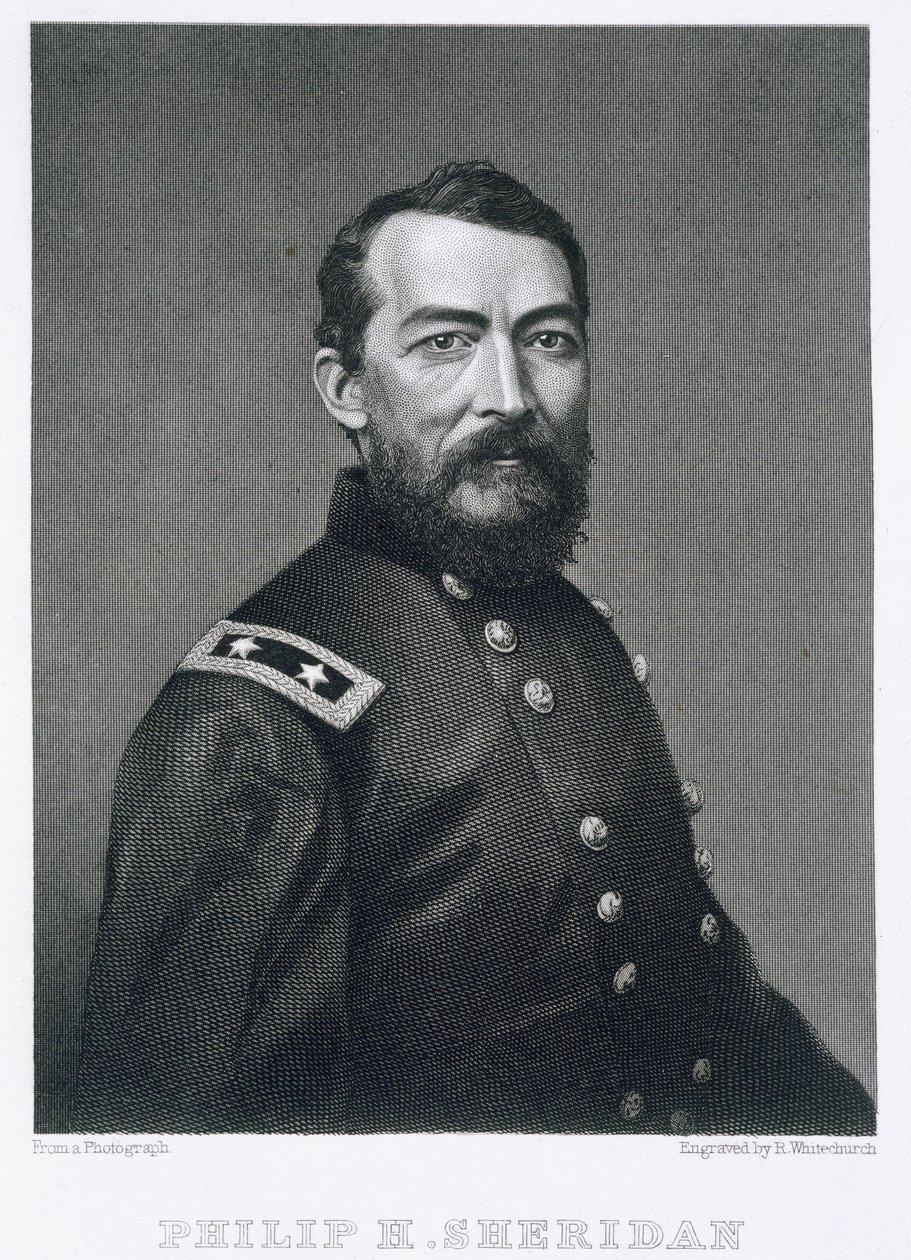 General Philip Sheridan, graviert nach einem Foto von Robert E. Whitechurch (1814-ca.1883) von American School