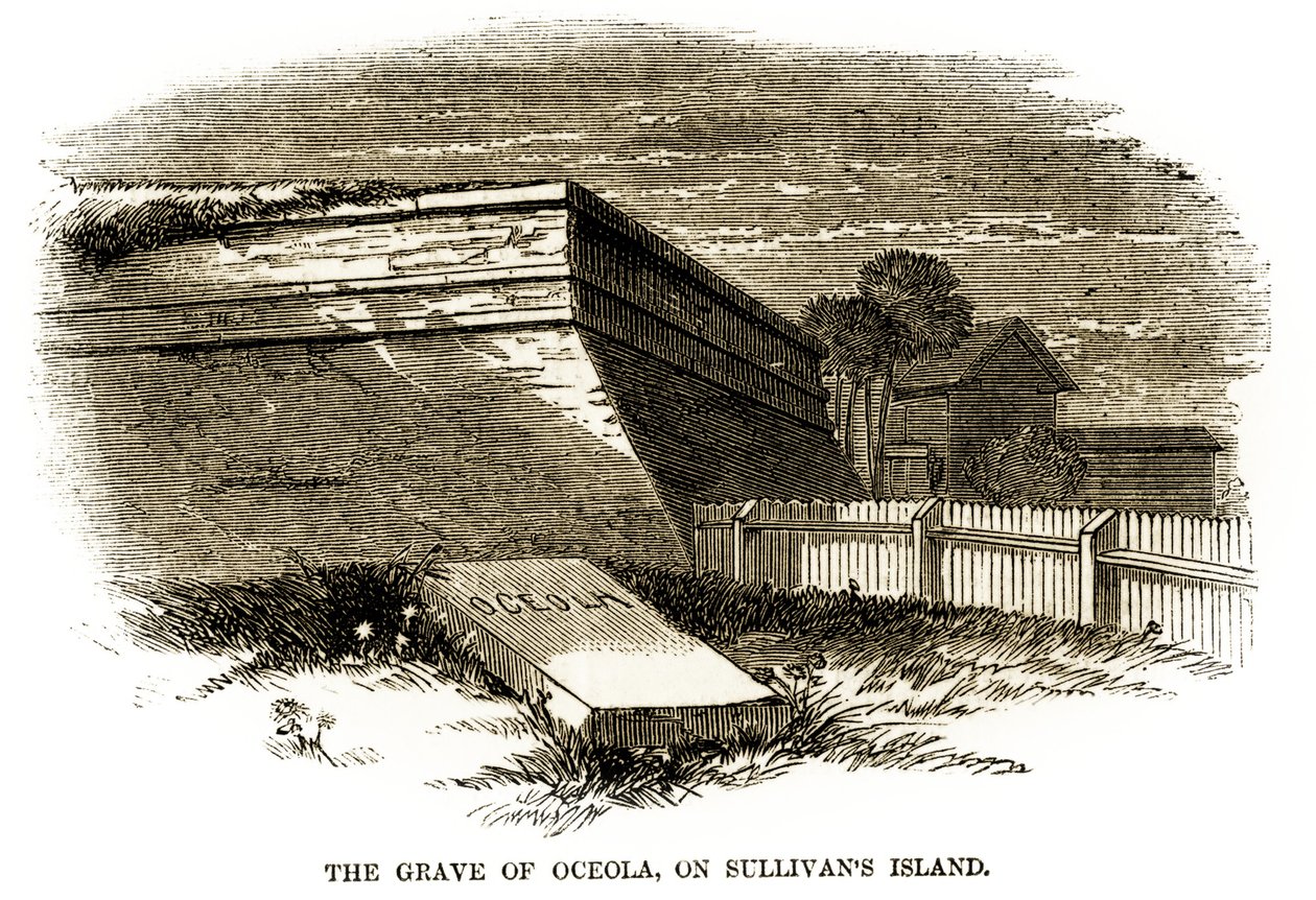 Grab des Seminolen-Häuptlings Osceola, wie es 1860 neben dem nordwestlichen Bastion von Fort Moultrie erschien, kurz vor dem amerikanischen Bürgerkrieg von American School