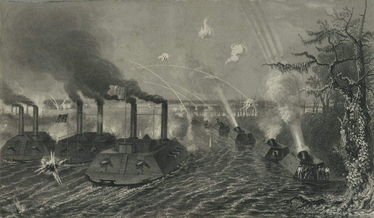 Kanonen- und Mörserboote auf dem Mississippi, ca. 1878 von American School