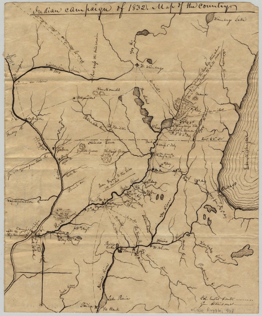 Indianerkampagne von 1832: Karte des Landes, 1832 von American School