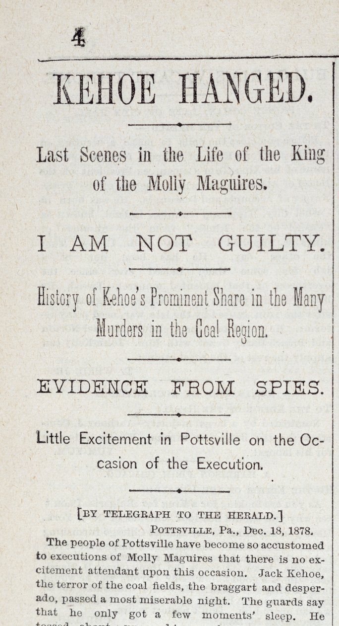 Kehoe gehängt, aus dem New York Herald, 19. Dezember 1878 von American School