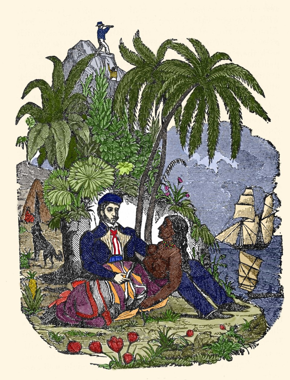 Das Leben der Piraten auf der Insel Madagaskar. Gravur aus „Das Piratenbuch“ 1837. von American School