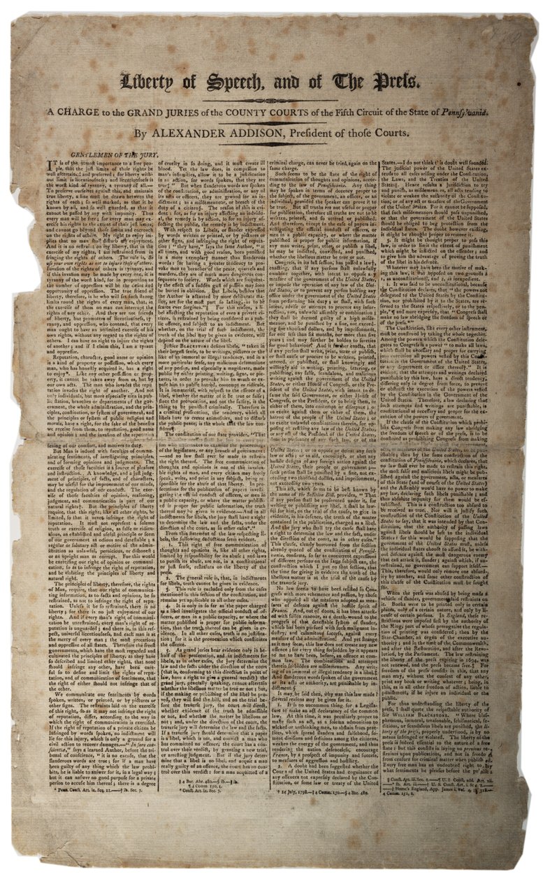 Freiheit der Rede und der Presse, Januar 1799 von American School