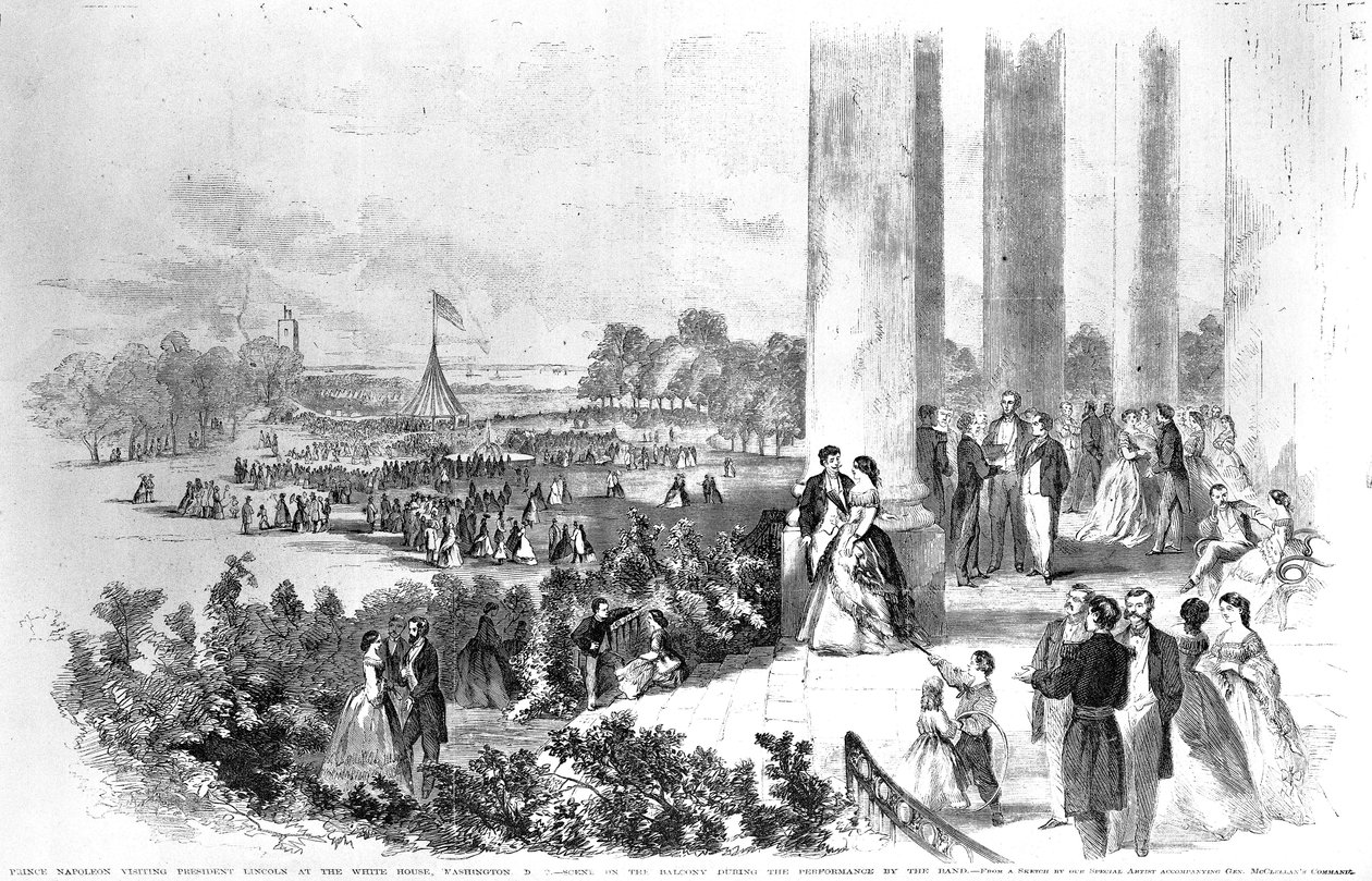 Lincolns Empfang im Weißen Haus für Kaiser Napoleon (1808-73) aus Frank Leslies Illustrated Newspaper, 17. August 1861 von American School