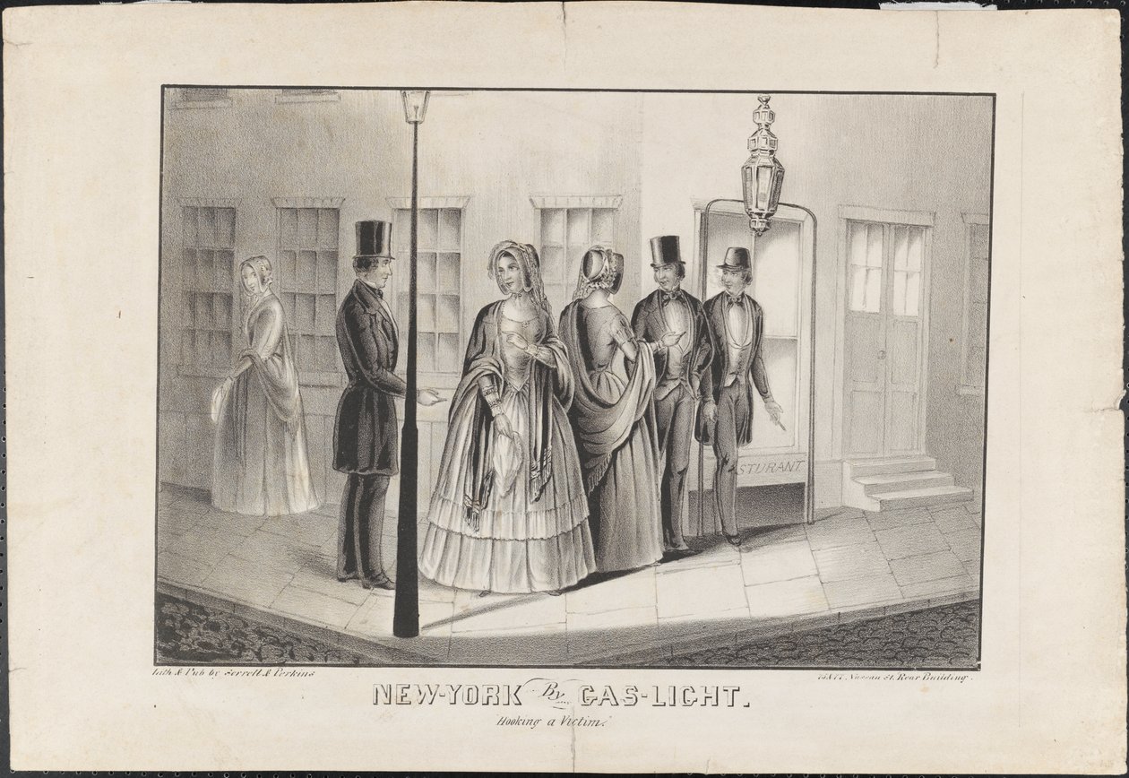New York bei Gaslicht, ein Opfer anlocken, ca. 1850 von American School