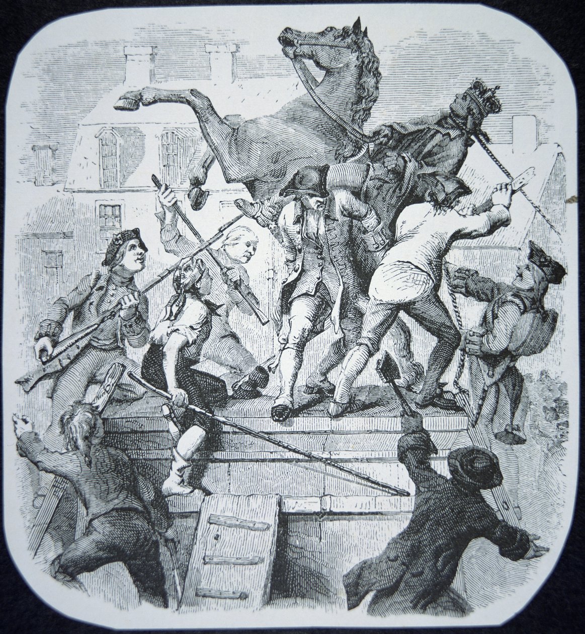 New Yorker Rebellen reißen die Statue des verhassten Georg III. von England nieder von American School