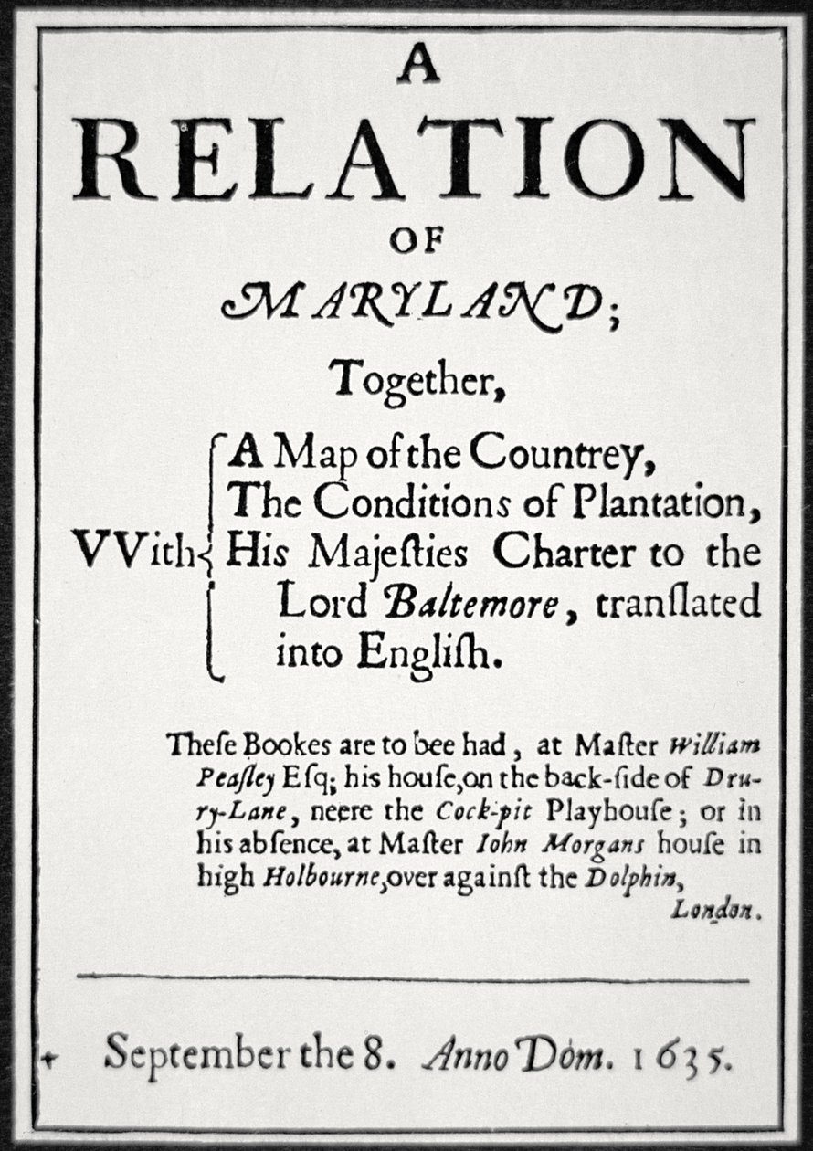 Pamphlet über die Kolonie Maryland, herausgegeben vom zweiten Lord Baltimore von American School