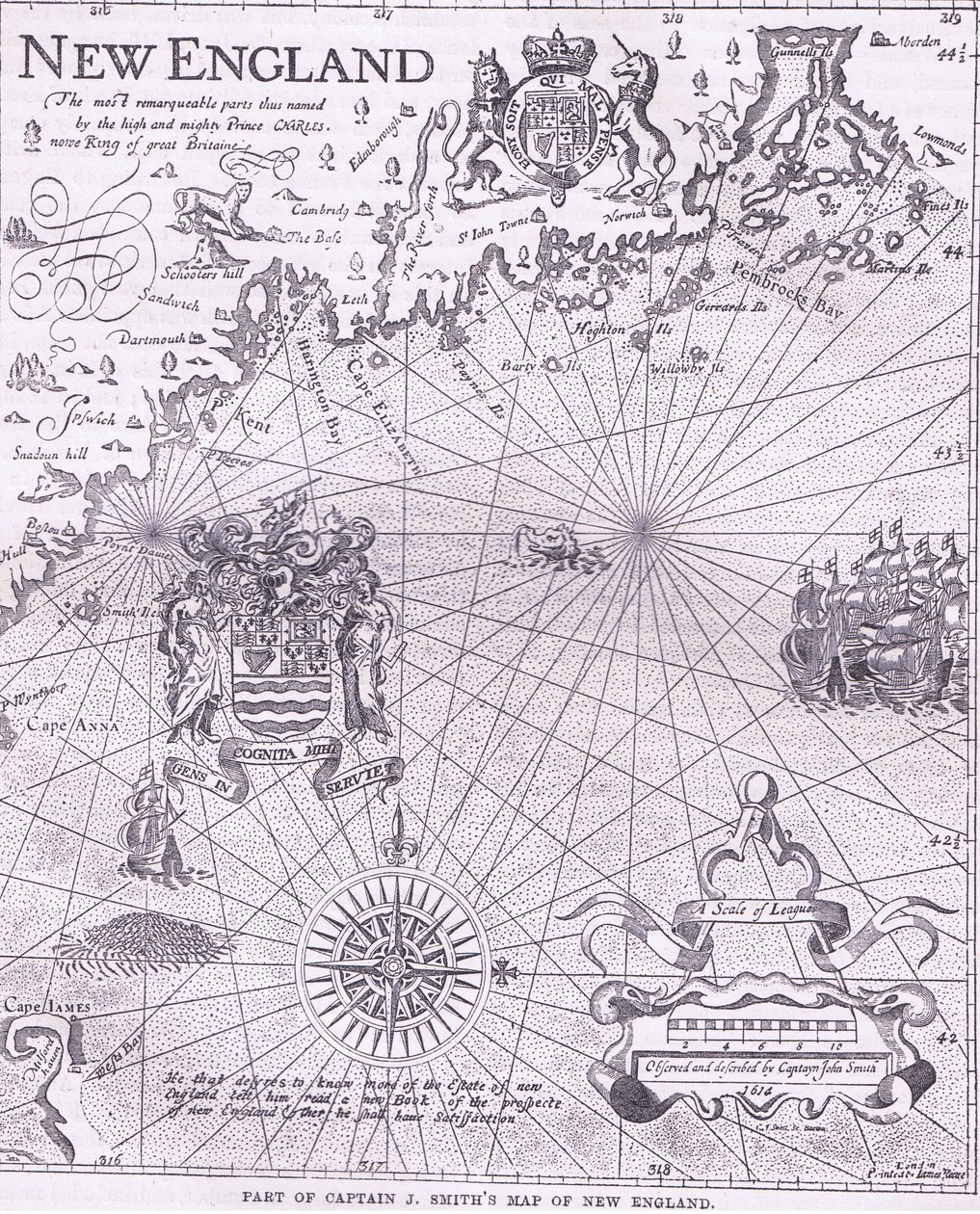 Teil von Captain J Smiths Karte von Neuengland, Illustration aus Cassell