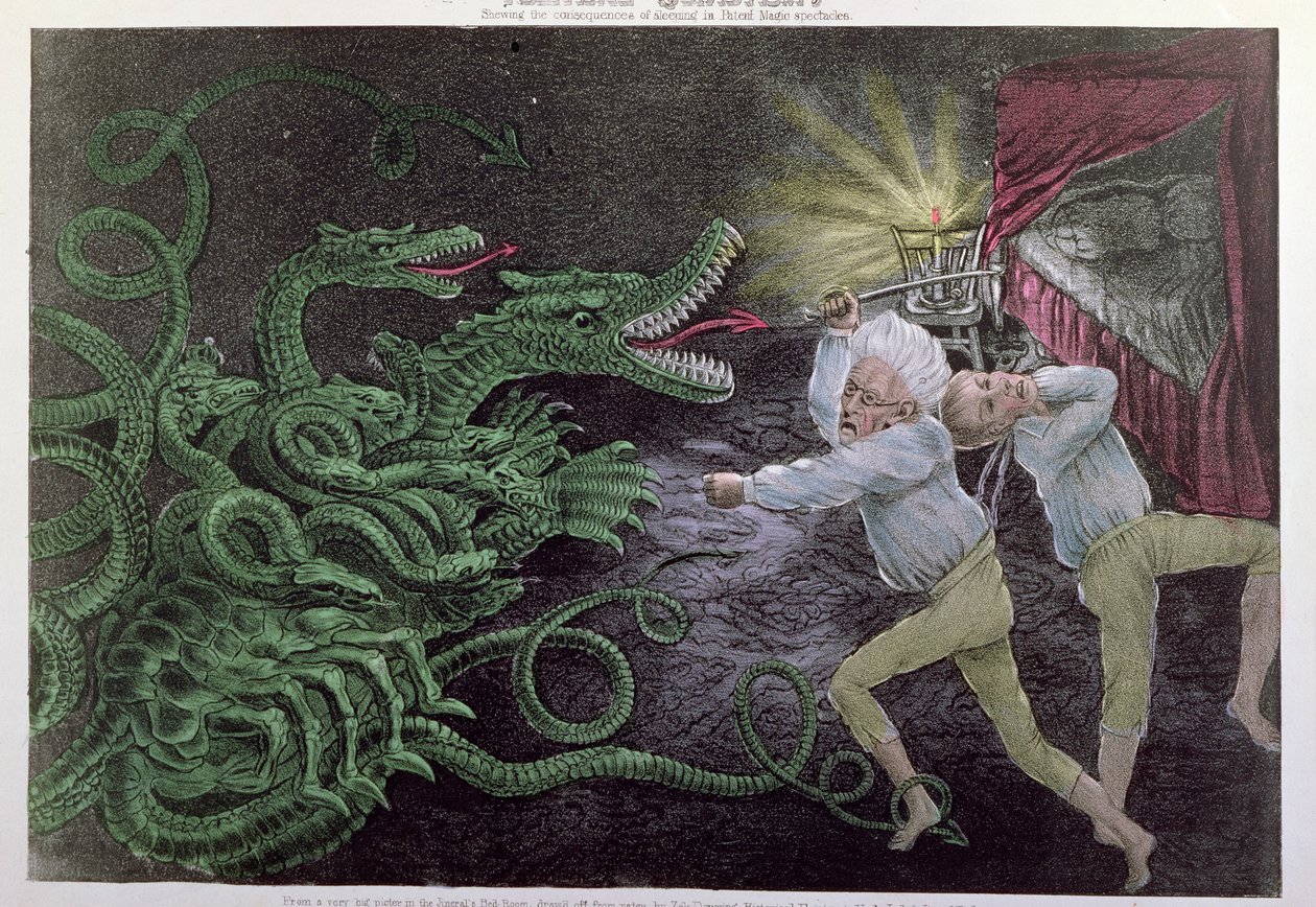 Politischer Quixotismus: Der diplomatische Herkules greift die politische Hydra an, veröffentlicht von Bisbee, ca. 1833 von American School