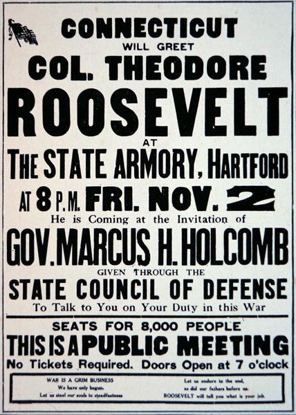 Plakat, das ein Treffen für Unterstützer des Eintritts Amerikas in den Ersten Weltkrieg ankündigt von American School