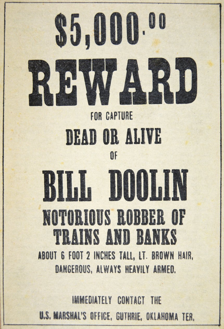 Belohnungsposter für Bill Doolin (1858-96) von American School