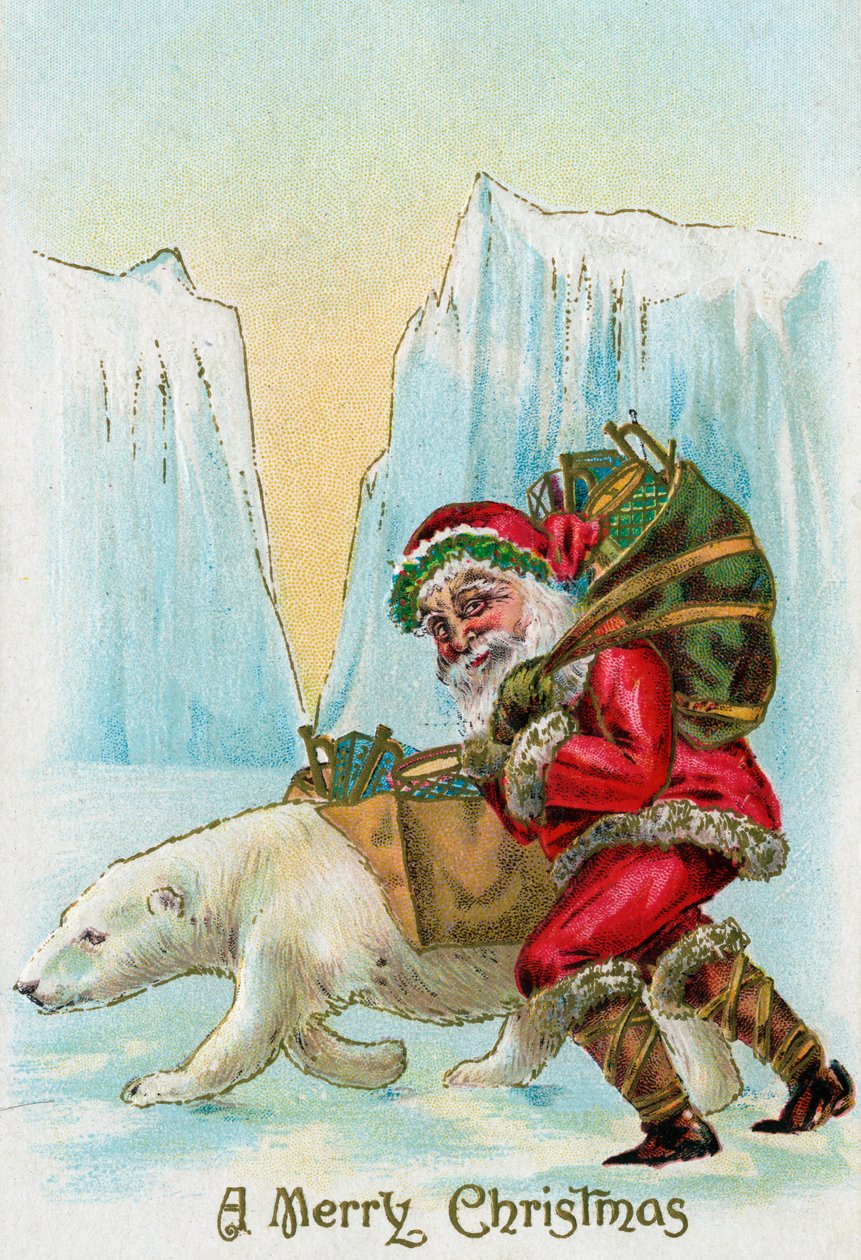 Weihnachtsmann mit einem Eisbären am Nordpol von American School