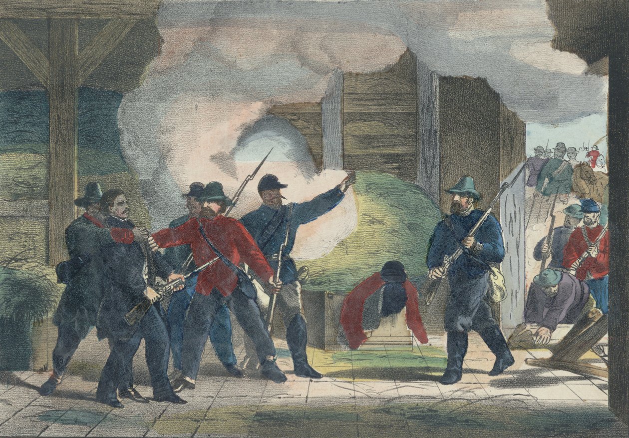 Festnahme und Tod des Mörders Wilkie Booth, ca. 1865 von American School
