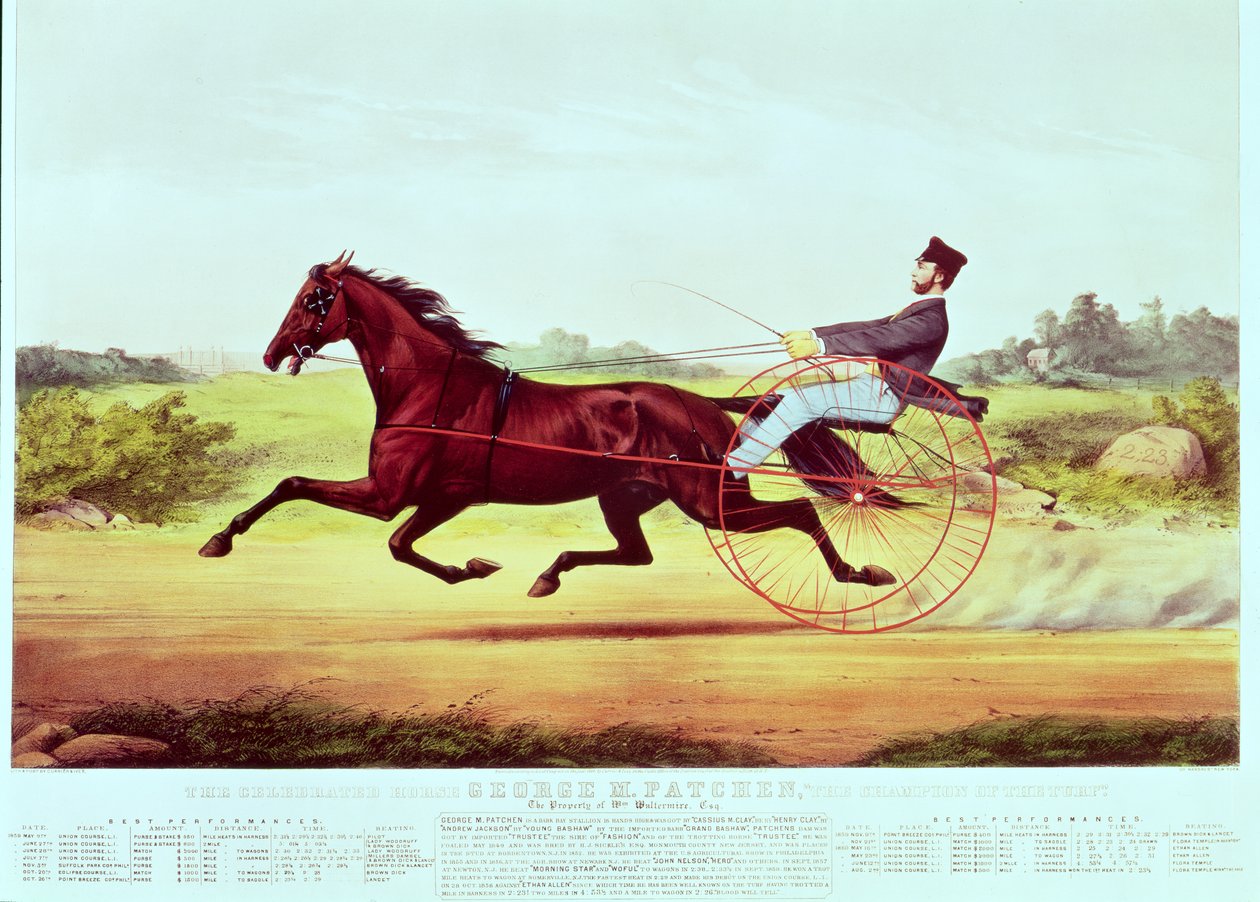 Das berühmte Pferd, George M. Patchen, der Champion der Rennbahn, graviert von Nathaniel Currier und James Merritt Ives, 1860 von American School
