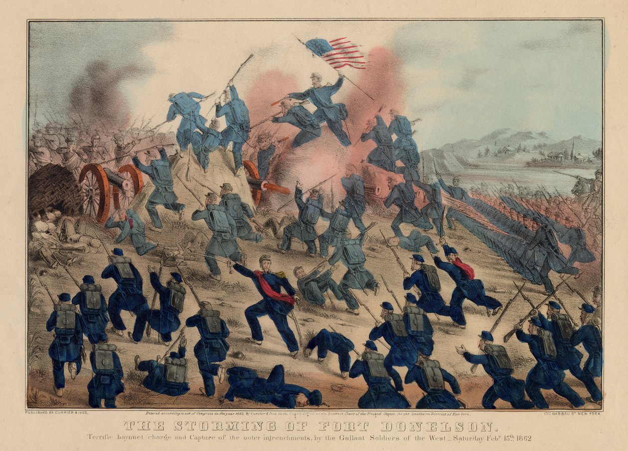 Der Sturm auf Fort Donelson, veröffentlicht von Currier & Ives, 1862 von American School