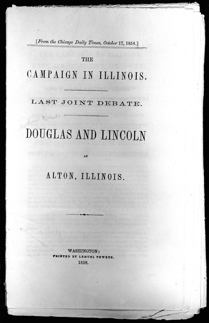 Titelseite zu Der Feldzug in Illinois: Letzte gemeinsame Debatte, gedruckt 1858 von American School