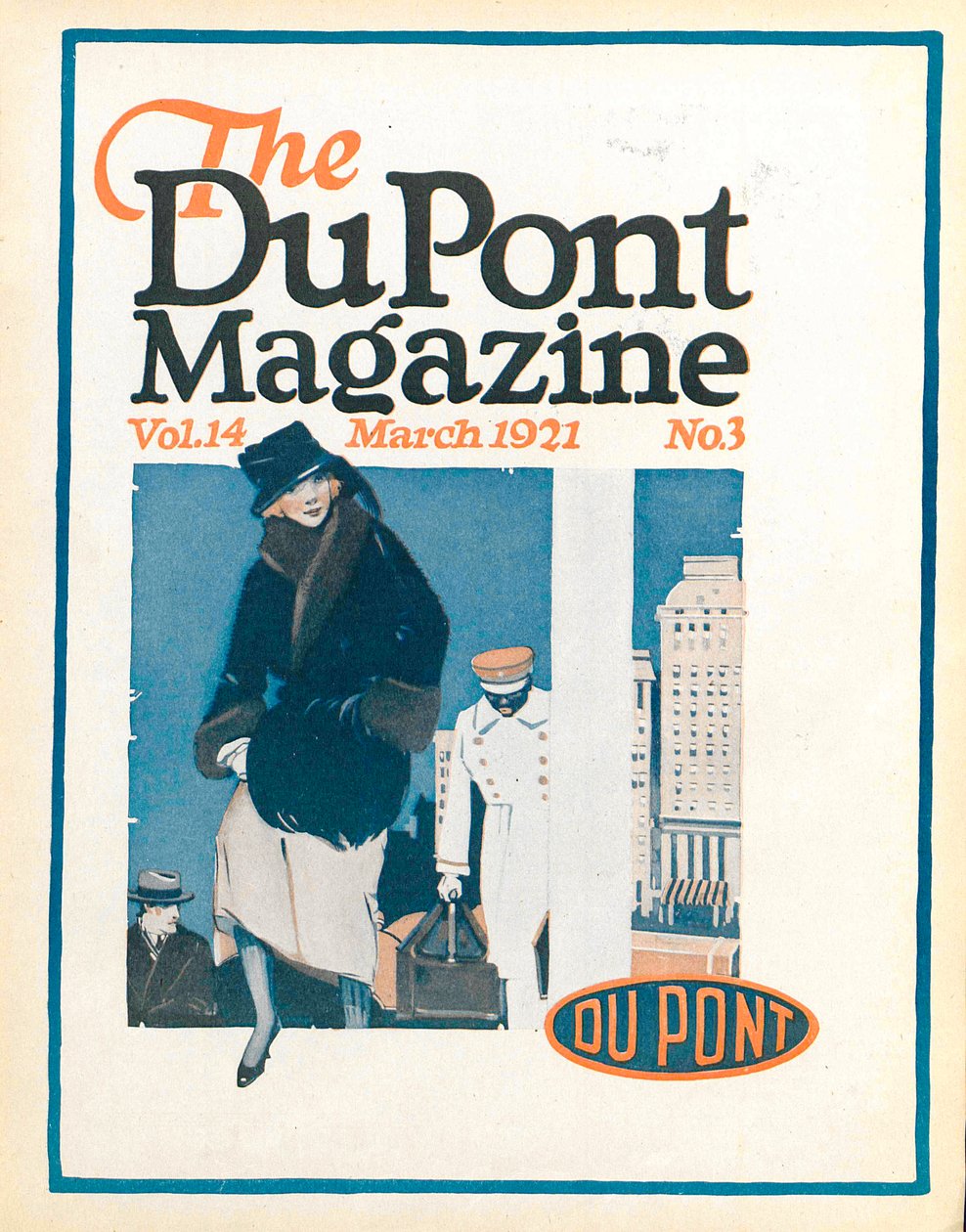 Reisende, Titelseite des DuPont Magazins, März 1921 von American School