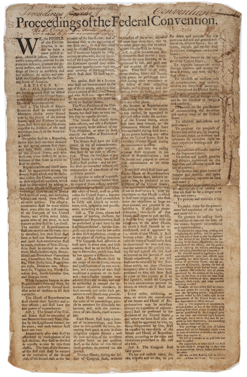 US-Verfassung, ca. 10. September 1787 von American School