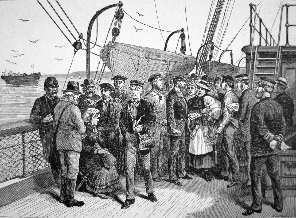US-Gesundheitsbeamte auf einem Auswandererschiff, Quarantine Point, New York von American School