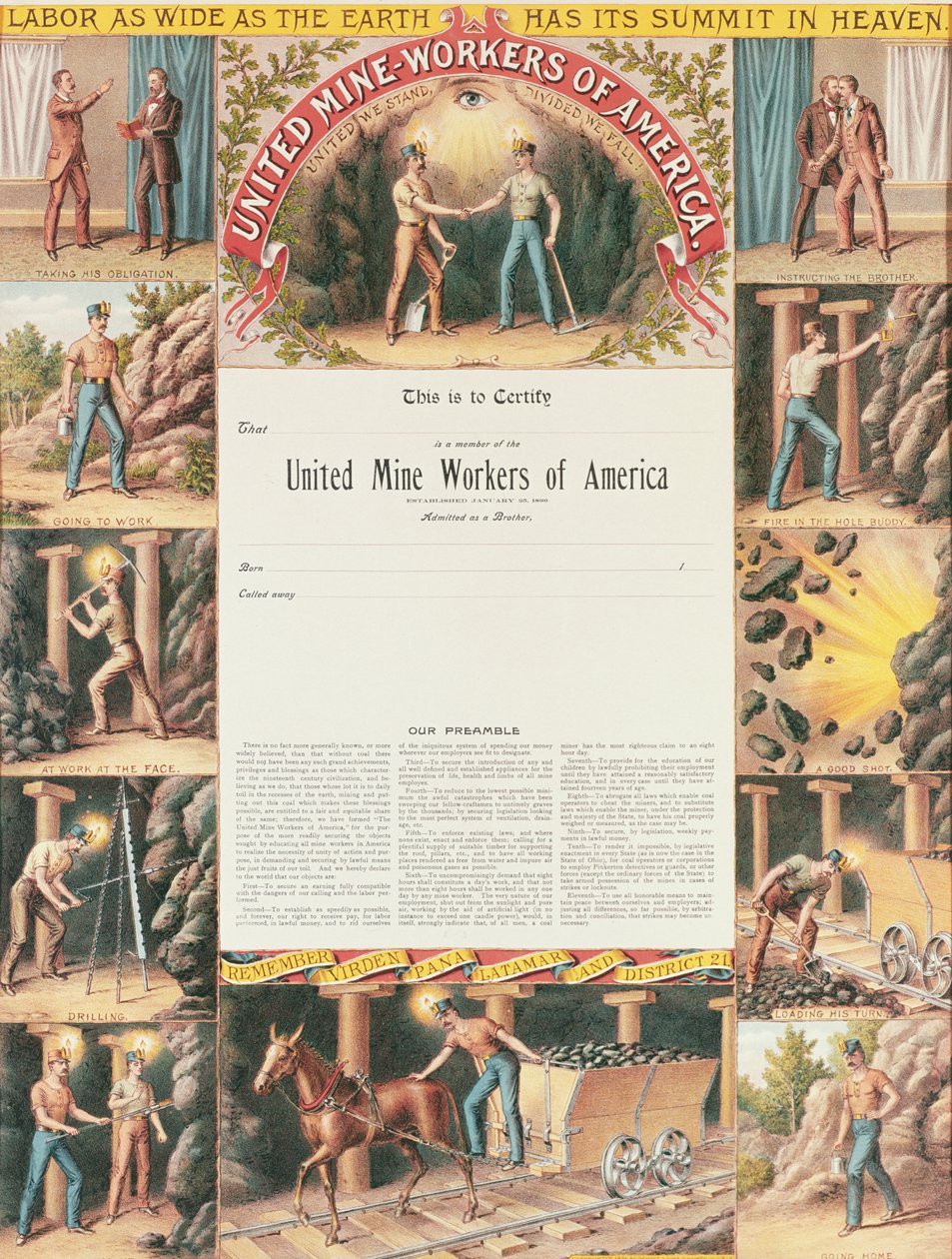 United Mine Workers Zertifikat, 1890 von American School