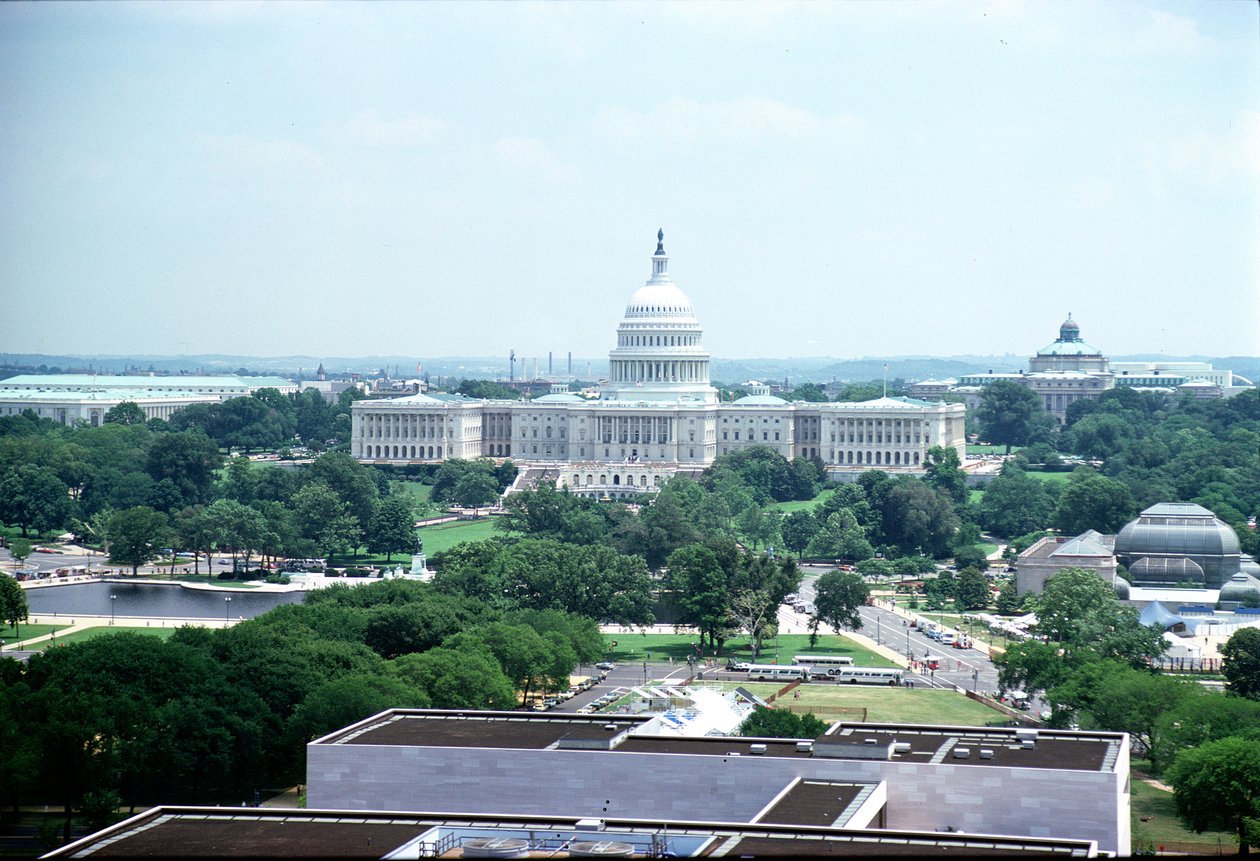 Ansicht des Kapitols der Vereinigten Staaten und des National Mall von American School