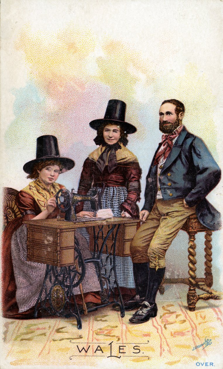 Walisische Familie um eine Singer-Nähmaschine, ca. 1893 von American School