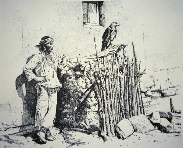 Zuni-Stammesangehöriger mit einem Adlerkäfig von American School