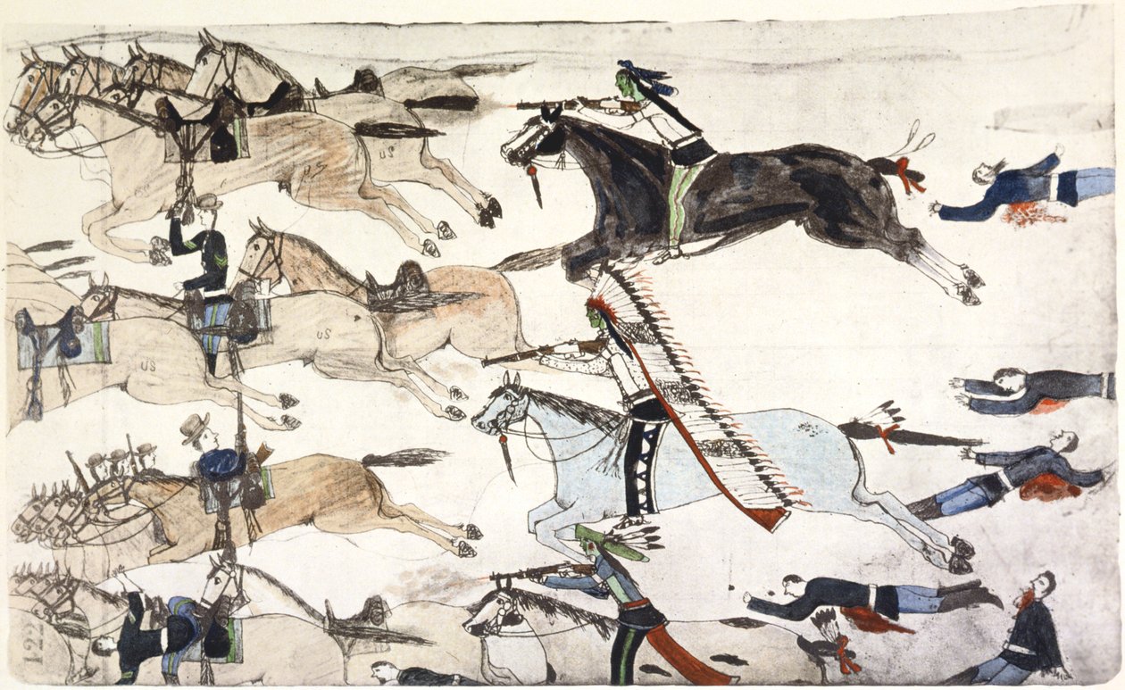 Schlacht am Little Bighorn, Montana, USA, 25.-26. Juni 1876, ca. 1900 von Amos Bad Heart Buffalo