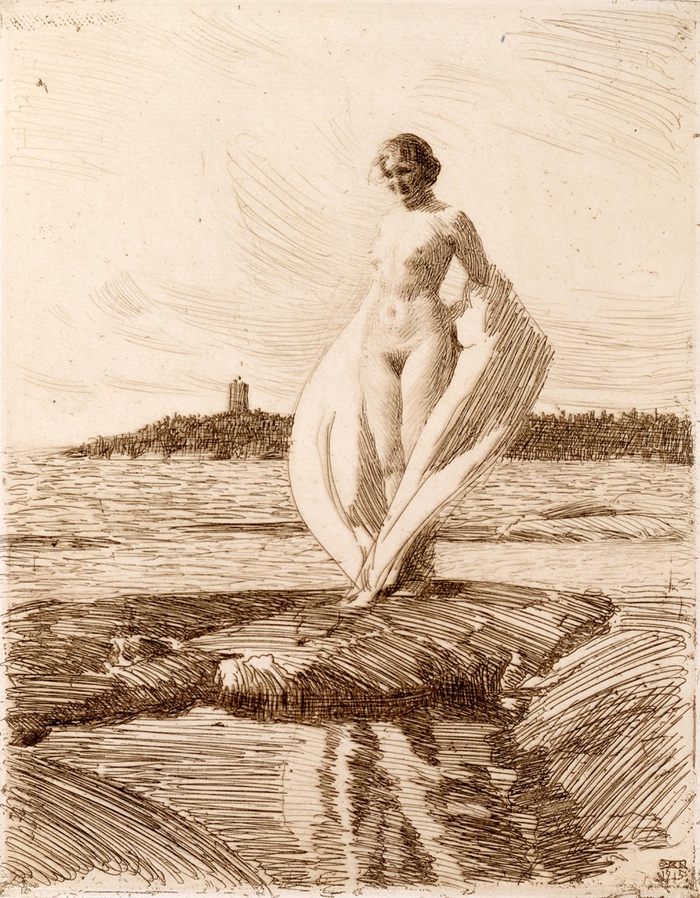 Frau mit Schal von Anders Leonard Zorn