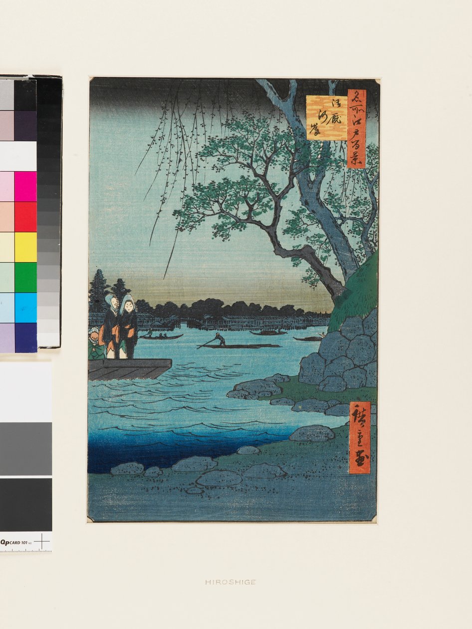 Ufer des Onmaya-Flusses von Ando or Utagawa Hiroshige