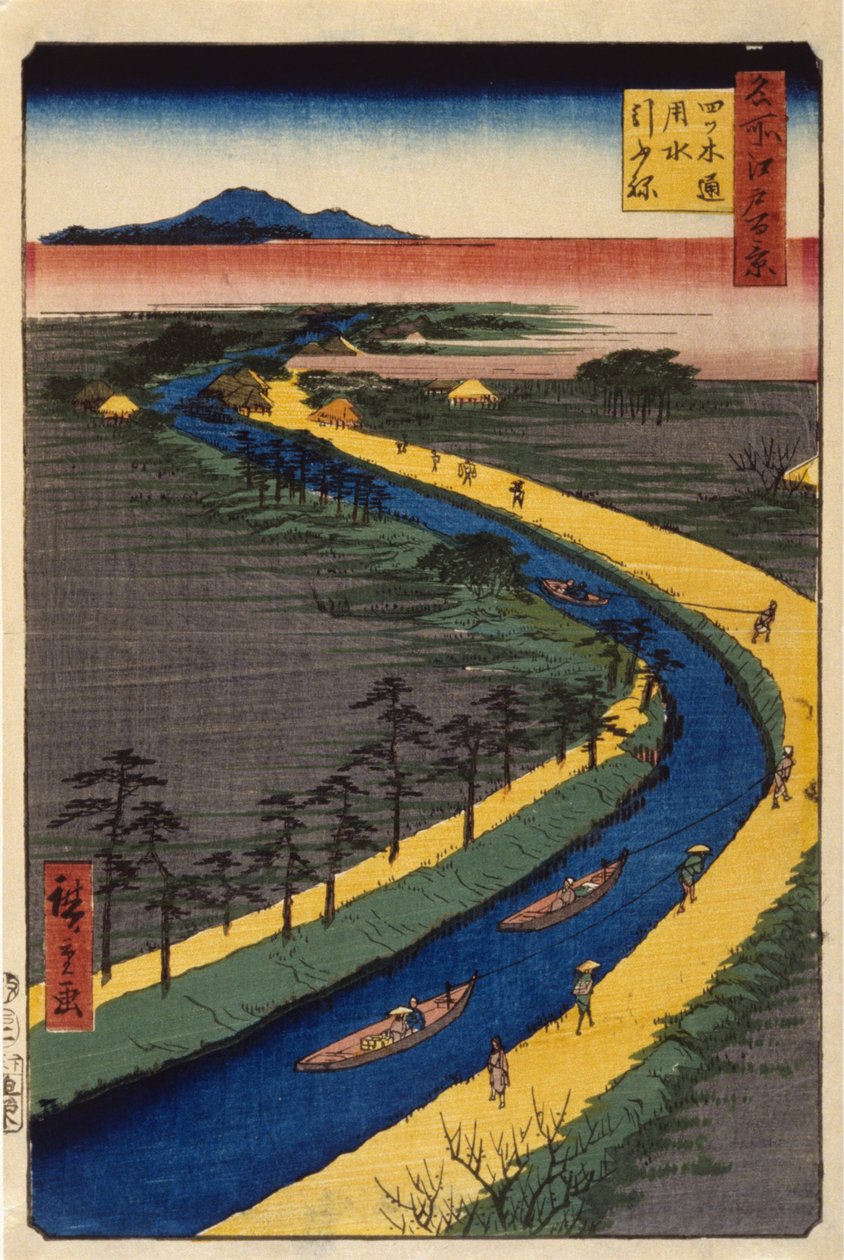 Schleppboote auf dem Yotsugidōri-Kanal von Ando or Utagawa Hiroshige