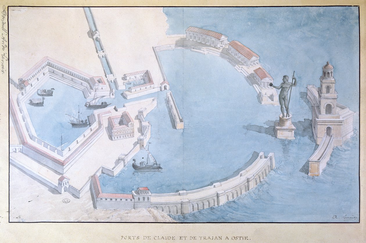 Rekonstruktion des römischen Hafens von Ostia, ca. 1850 von Andre Lenoir