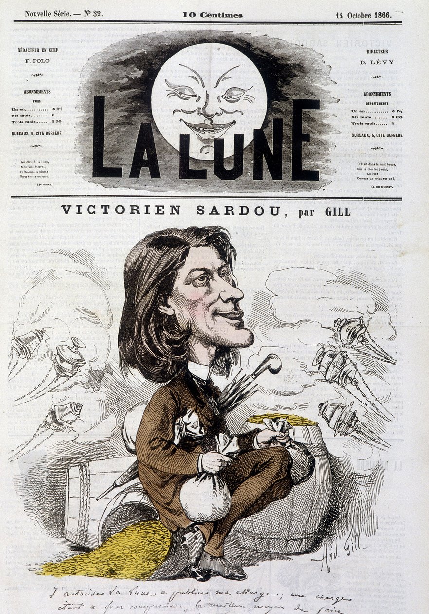 Karikatur von Victorian Sardou von Gill - Titelblatt von The Moon vom 14.10.1866. von Andre Gill