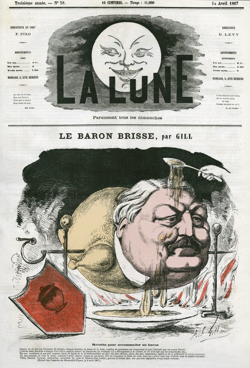 Porträt von Baron Brisse (1813-1876), französischer gastronomischer Journalist von Andre Gill