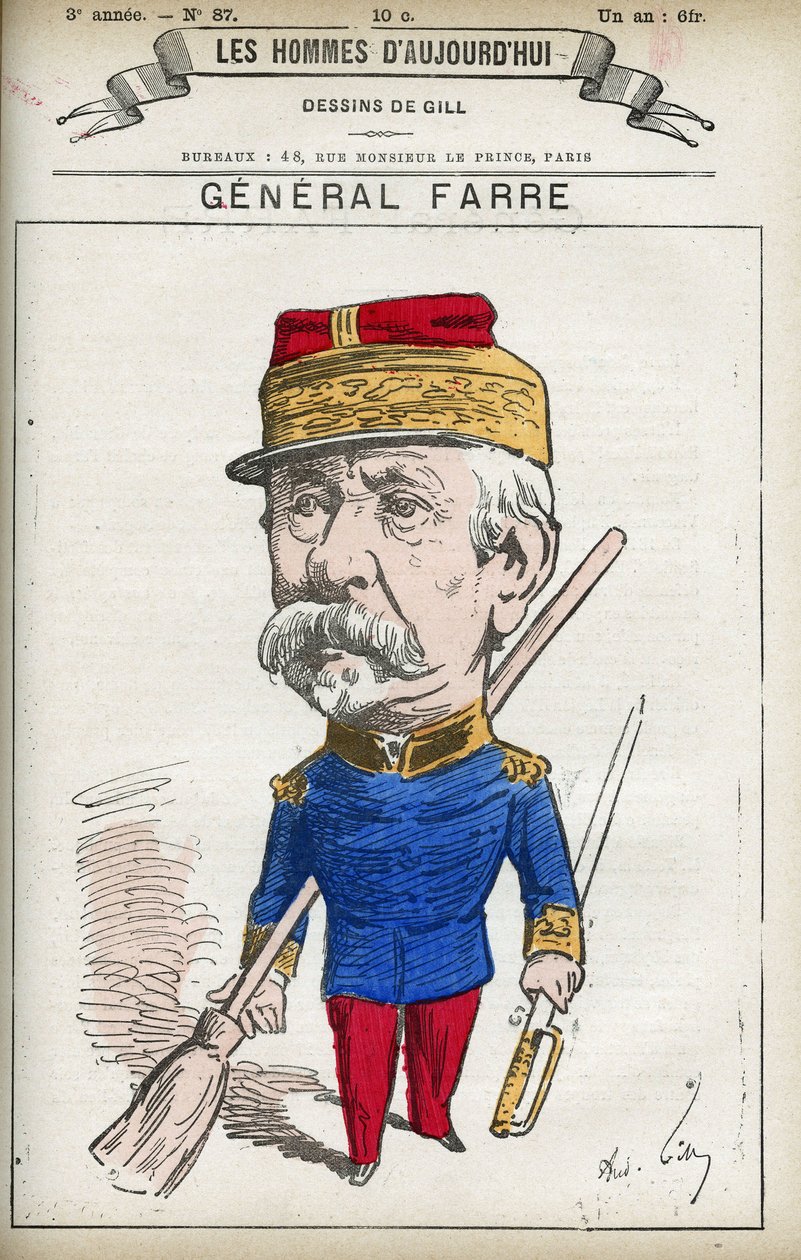 Porträt von Jean Joseph Frederic Albert Farre (1816-1887), französischer Soldat, er wurde 1870 zum General und Kriegsminister ernannt. Karikatur von Gill, Paris. von Andre Gill