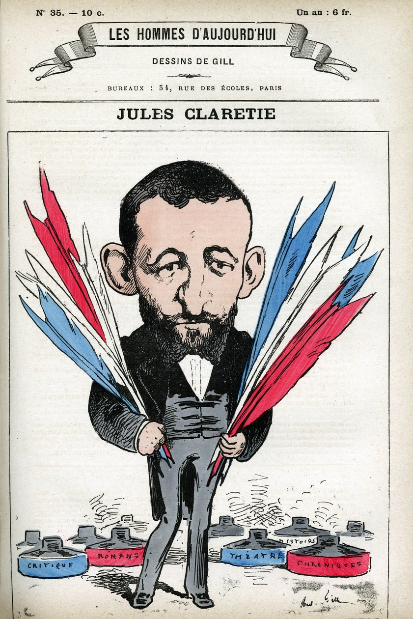Porträt von Jules Claretie (1840-1913), französischer Romancier, Dramatiker und Kritiker. Karikatur von Gill, in "Les Homme d