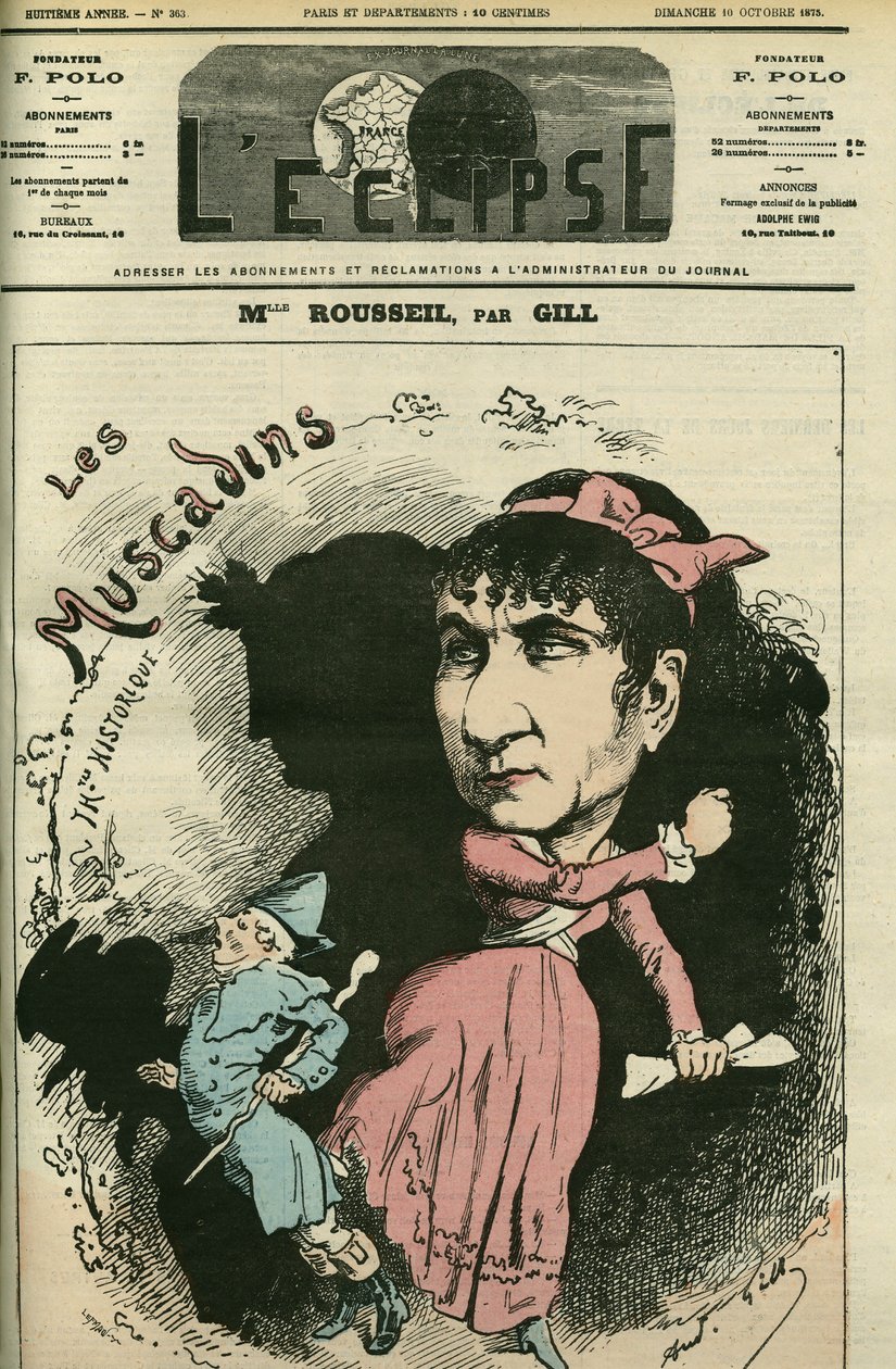 Porträt von Roselia Rousseil, einer französischen Sängerin, sie spielte an der Comédie-Française. Titelbild in „L